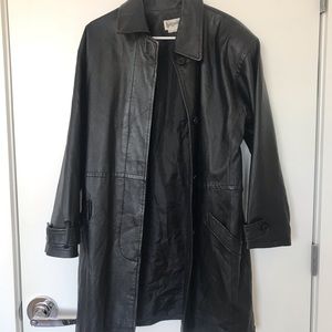 Long Black Leather Jacekt w/ Belt